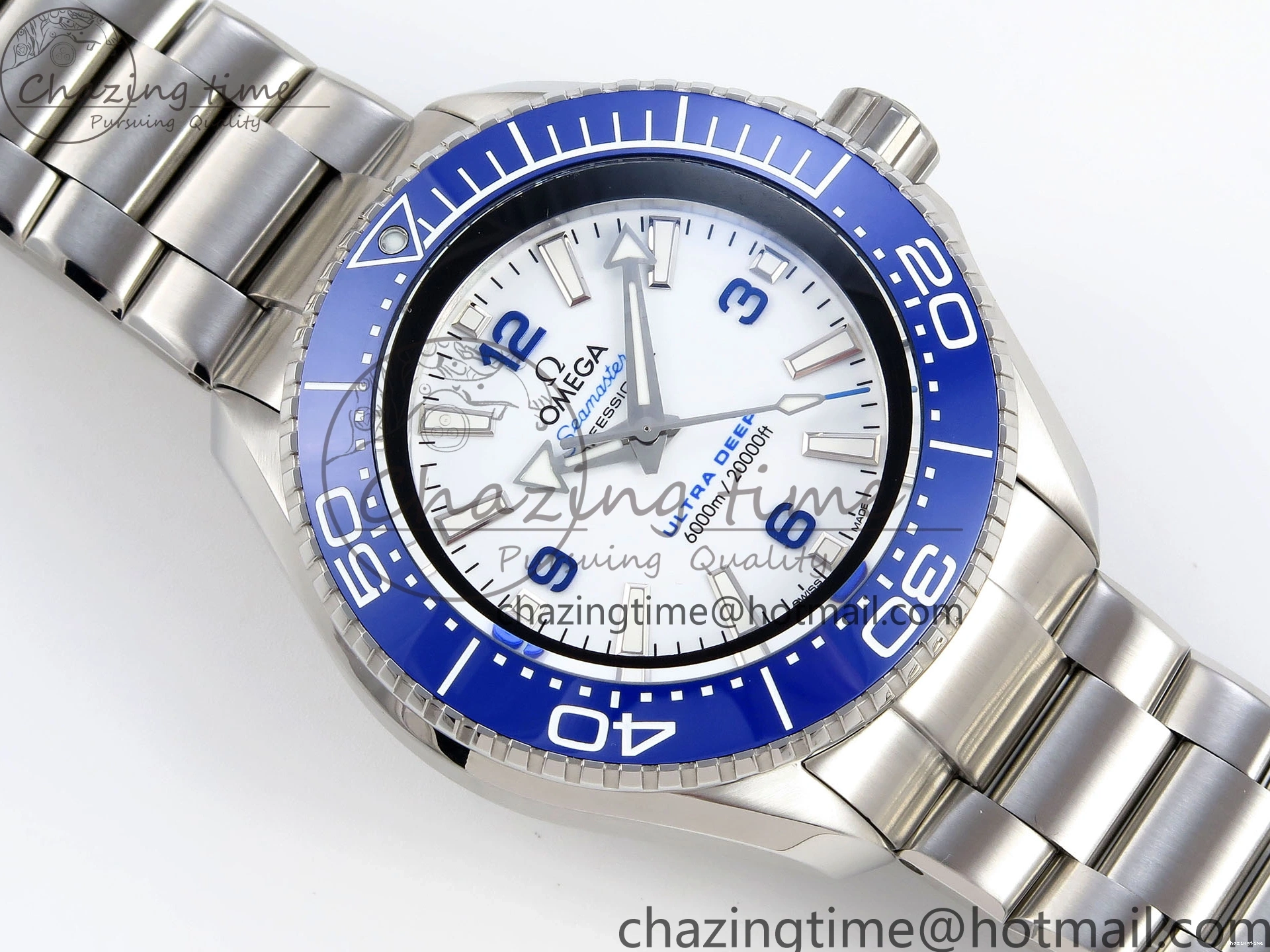 0305 Efficient SEAMASTER PLANET OCEAN 6000M ULTRA DEEP 45.5MM SS TF 1:1 BEST EDITION WHITE DIAL BLUE BEZEL ON SS BRACELET A 7759